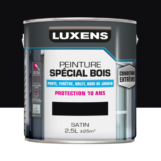 Peinture extérieure bois, mdf, osb Conditions extrêmes LUXENS noir satiné 2.5l