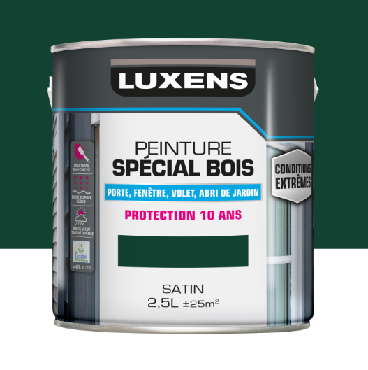 Peinture extérieure bois, Conditions extrêmes LUXENS vert mousse satiné 2.5l