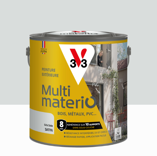 Peinture extérieure bois, fer, plastique V33 gris soie satiné 2l