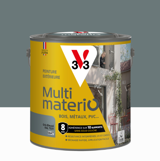 Peinture extérieure bois, fer, plastique V33 gris bleuté mat 2l