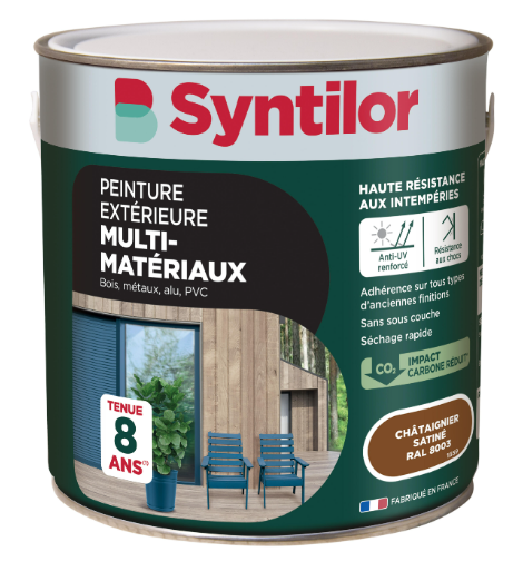 Peinture extérieure bois, aluminium, pvc . SYNTILOR châtaignier satiné 2l