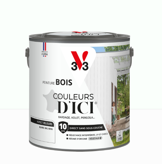 Peinture extérieure bois Couleurs d'ici ® V33 blanc RAL 9016 velours 2L