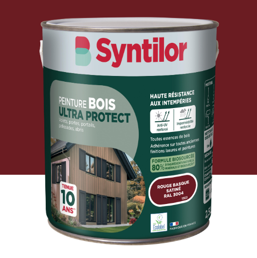 Peinture extérieure bois Ultra protect SYNTILOR rouge basque satiné 2.5l