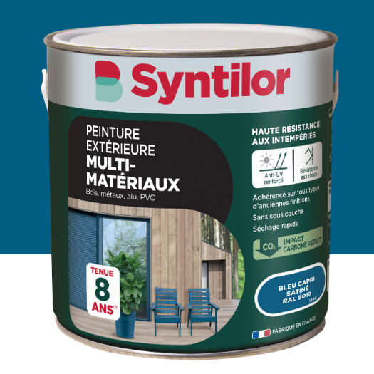 Peinture extérieure bois, aluminium, pvc . SYNTILOR bleu capri satiné 2l