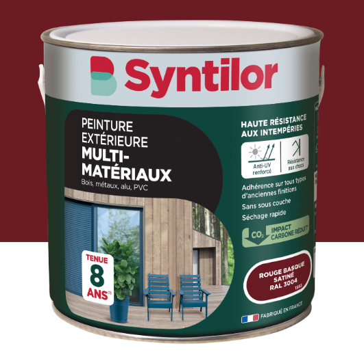 Peinture extérieure bois, aluminium, pvc . SYNTILOR rouge basque satiné 2l