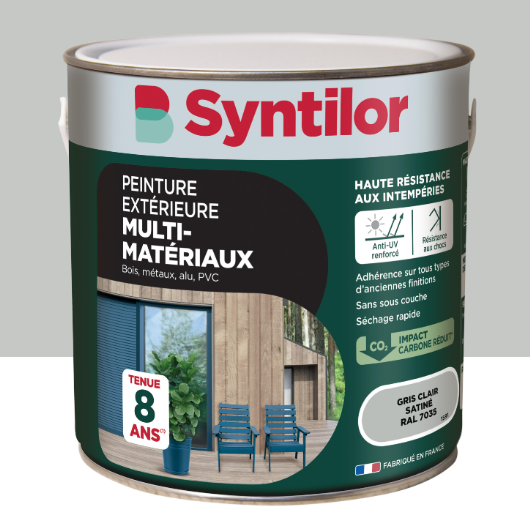 Peinture extérieure bois, aluminium, pvc . SYNTILOR gris clair satiné 2l