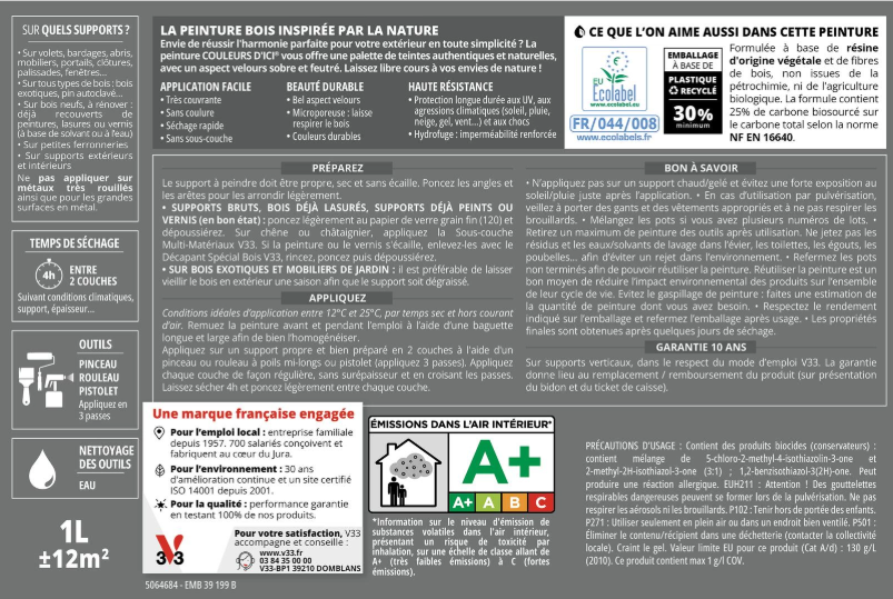 Peinture extérieure bois Couleurs d'ici ® V33 rouge intense velours 2l