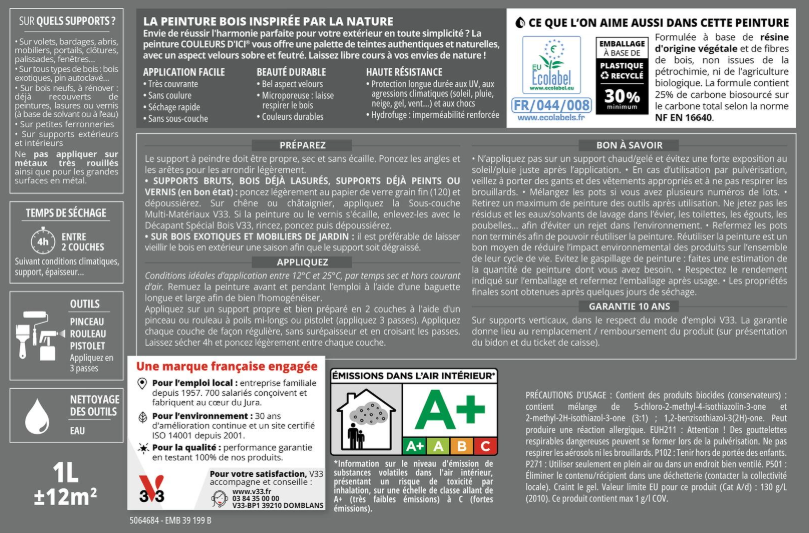 Peinture extérieure bois Couleurs d'ici ® V33 gris flotté velours 2l