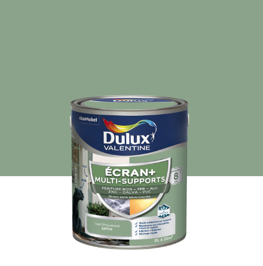 Peinture extérieure bois, fer, pvc Ecran+ DULUX VALENTINE vert Provence satin 2l
