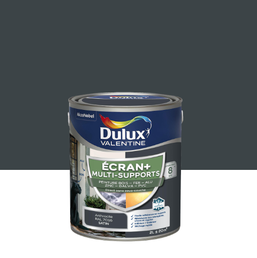 Peinture extérieure bois, fer, pvc Ecran+ DULUX VALENTINE gris anthracite satiné 2l