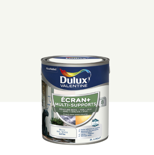 Peinture extérieure bois, fer, pvc Ecran + DULUX blanc satiné 2l