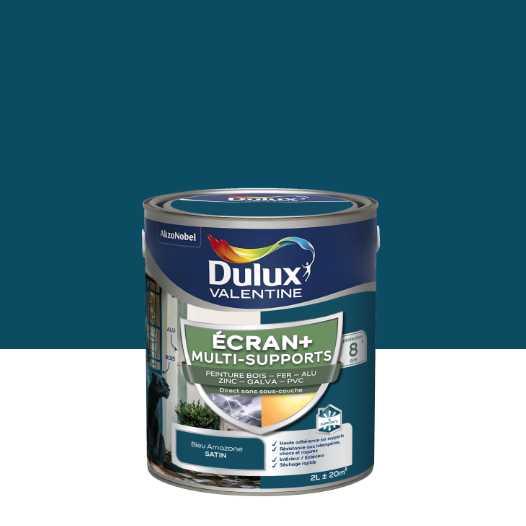 Peinture extérieure bois, fer, pvc Ecran+ DULUX VALENTINE bleu amazone satin 2l