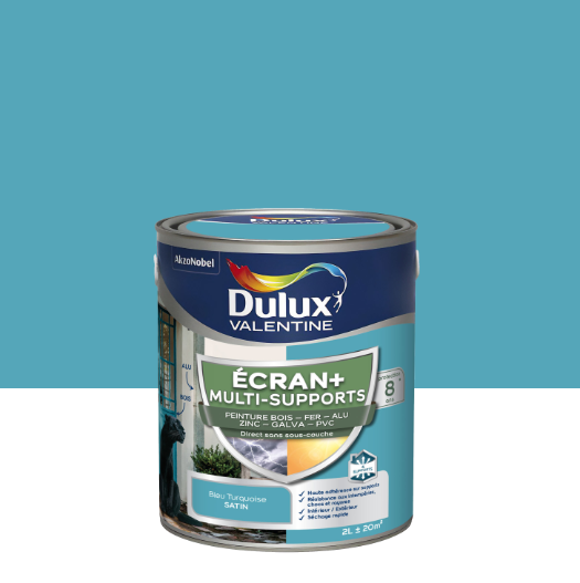 Peinture extérieure bois, fer Ecran+ DULUX VALENTINE bleu turquoise satin 2l