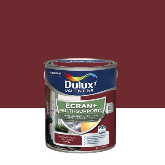 Peinture extérieure bois, fer, pvc Ecran+ DULUX VALENTINE rouge basque satiné 2l