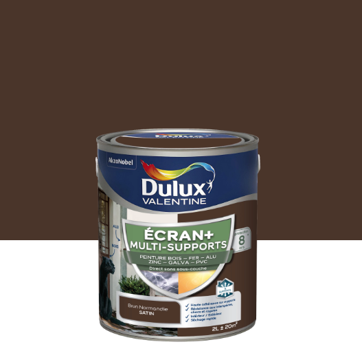 Peinture extérieure bois, fer, pvc Ecran+ DULUX VALENTINE Brun Normandie satiné 2l