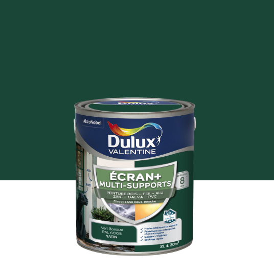 Peinture extérieure bois, fer, pvc Ecran+ DULUX VALENTINE Vert Basque satin 2l
