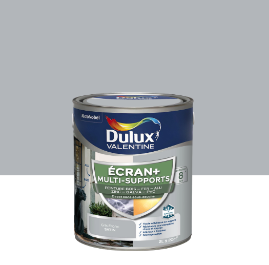Peinture extérieure bois, fer, pvc Ecran+ DULUX VALENTINE gris franc satin 2l