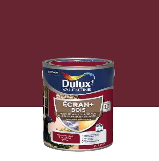 Peinture extérieure bois Ecran + DULUX VALENTINE rouge basque satiné 2l