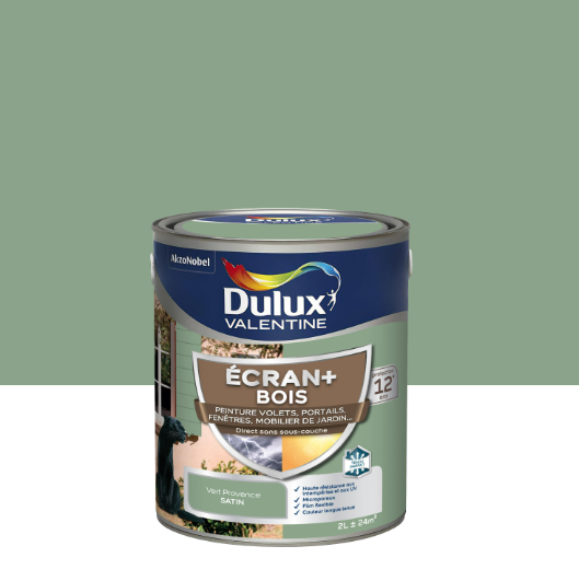 Peinture extérieure bois Ecran + DULUX VALENTINE Vert Provence satiné 2l