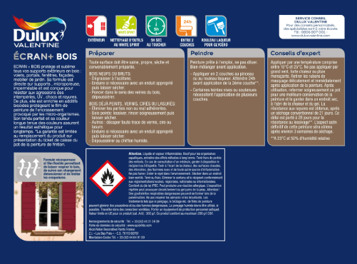 Peinture extérieure bois Ecran + DULUX VALENTINE beige gris satiné 2l