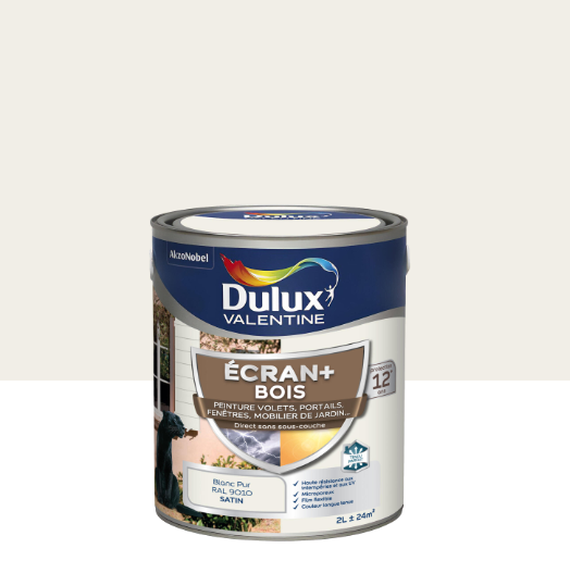 Peinture extérieure bois Ecran + DULUX VALENTINE blanc pur satiné 2l
