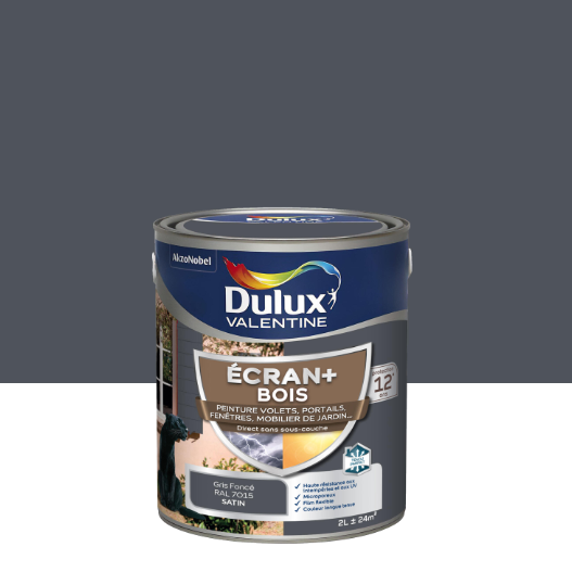 Peinture extérieure bois Ecran + DULUX VALENTINE gris foncé satiné 2l