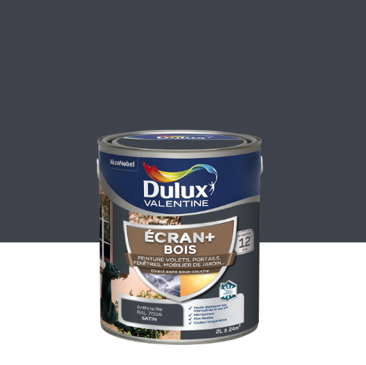 Peinture extérieure bois Ecran + DULUX VALENTINE gris anthracite satiné 2l