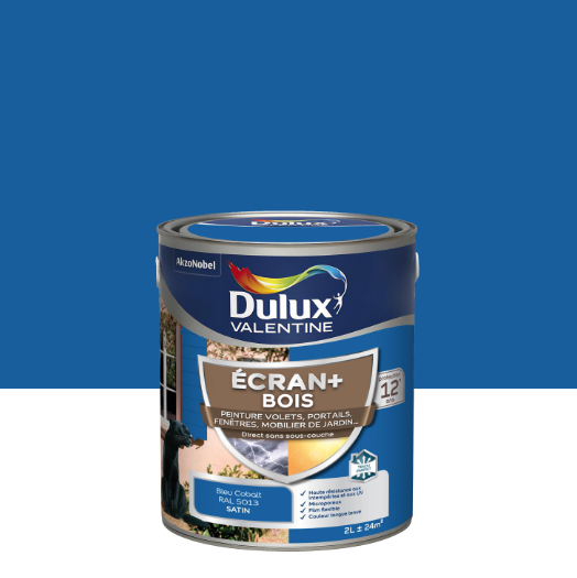 Peinture extérieure bois Ecran + DULUX VALENTINE bleu cobalt satiné 2l