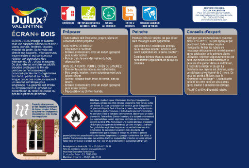 Peinture extérieure bois Ecran + DULUX VALENTINE bleu cobalt satiné 2l