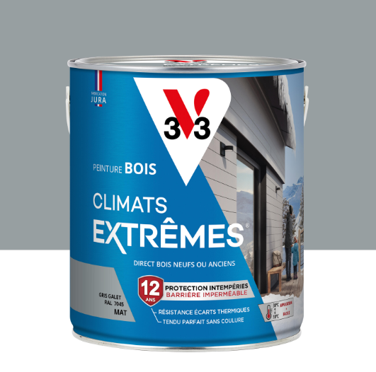 Peinture extérieure bois Climats extrêmes® V33 gris galet mat 2.5l