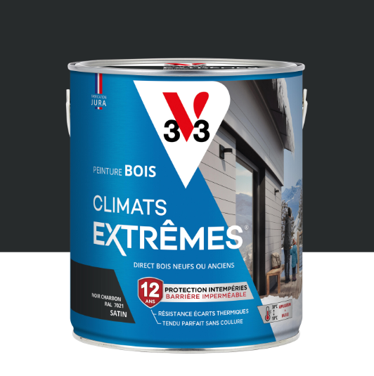 Peinture extérieure bois Climats extrêmes® V33 noir charbon satiné 2.5l