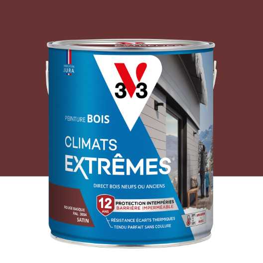 Peinture extérieure bois Climats extrêmes® V33 rouge basque satiné 2.5l