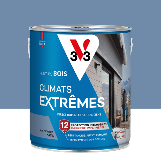 Peinture extérieure bois Climats extrêmes® V33 bleu provence satiné 2.5l