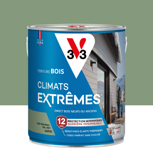 Peinture extérieure bois Climats extrêmes® V33 vert provence satiné 2.5l
