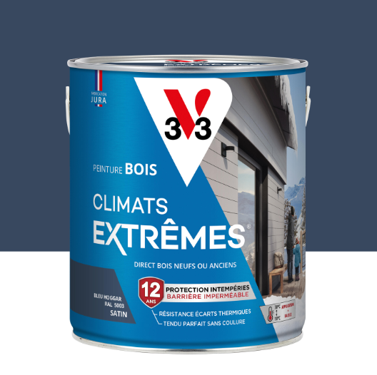 Peinture extérieure bois Climats extrêmes® V33 bleu hoggar satiné 2.5l
