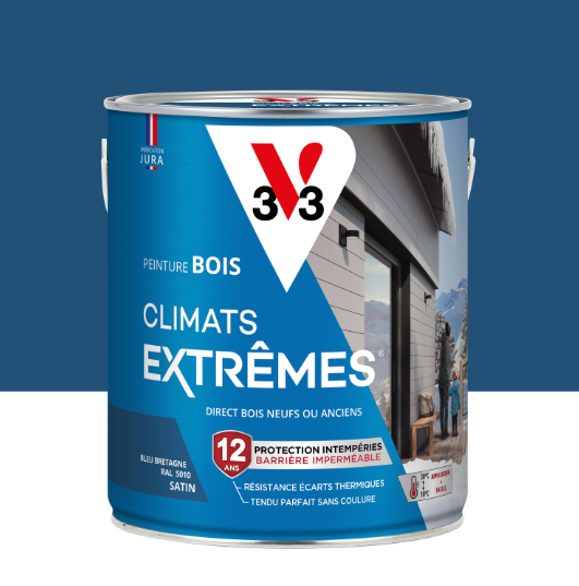 Peinture extérieure bois Climats extrêmes® V33 bleu bretagne satiné 2.5l