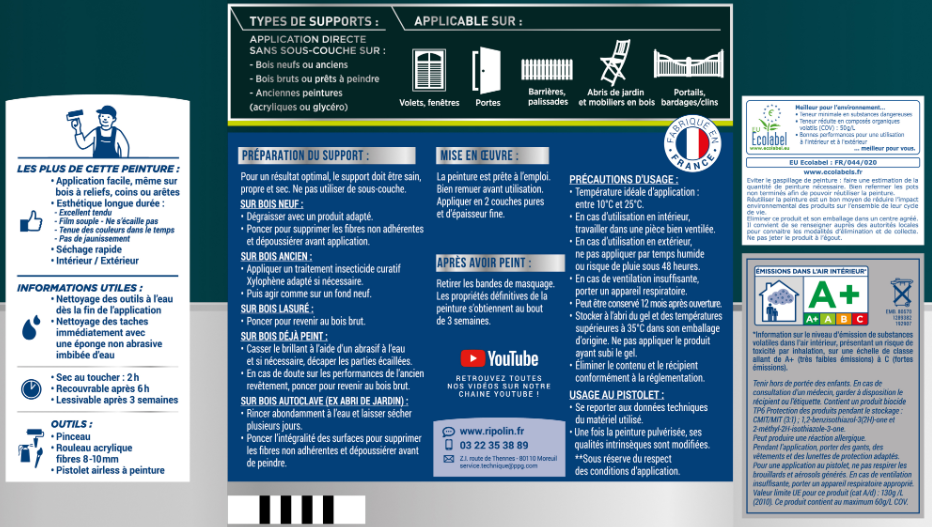 Peinture extérieure bois Xpro3 RIPOLIN blanc satiné 10l