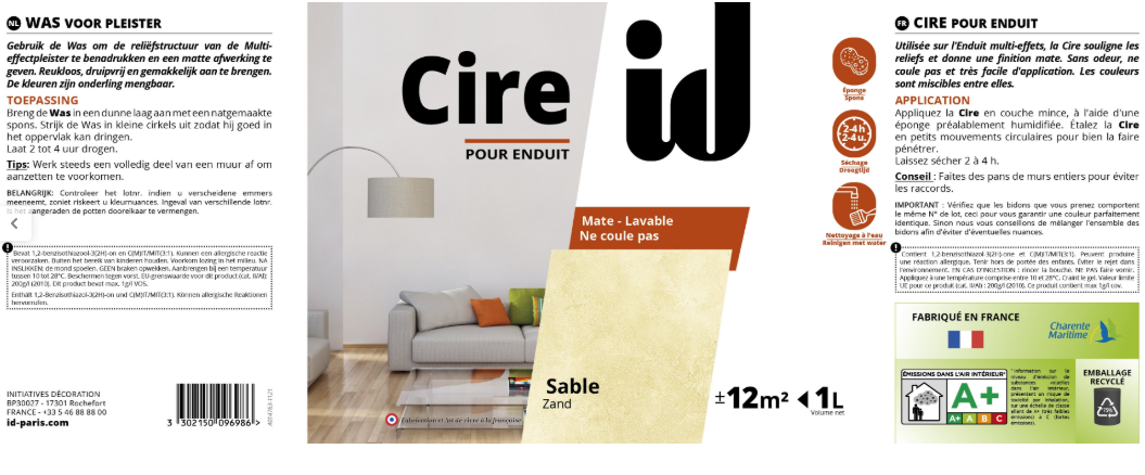 Cire pour enduit ID, transparente mat, 1 l
