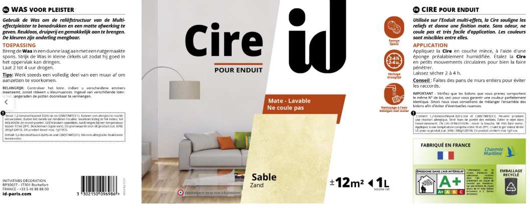 Cire pour enduit ID, jaune paille mat, 1 l