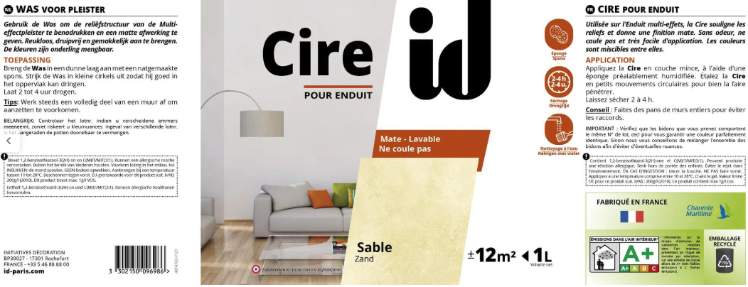 Cire Pour enduit, ID, sable mat, 1 l