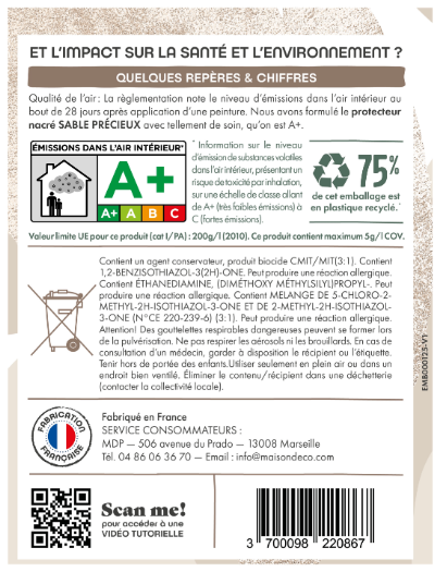 Protecteur Sable precieux, MAISON DECO, protecteur nacré satiné, 0.75l