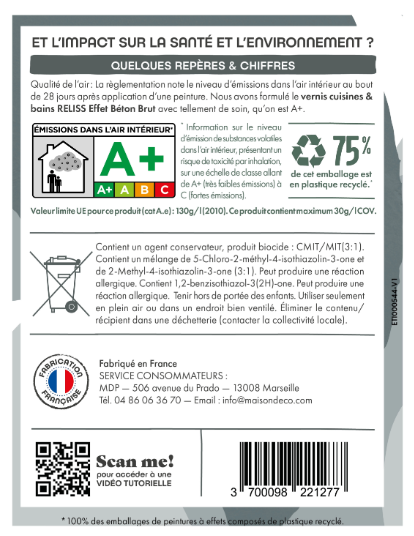 Vernis Reliss beton, MAISON DECO, vernis incolore satiné, 1L