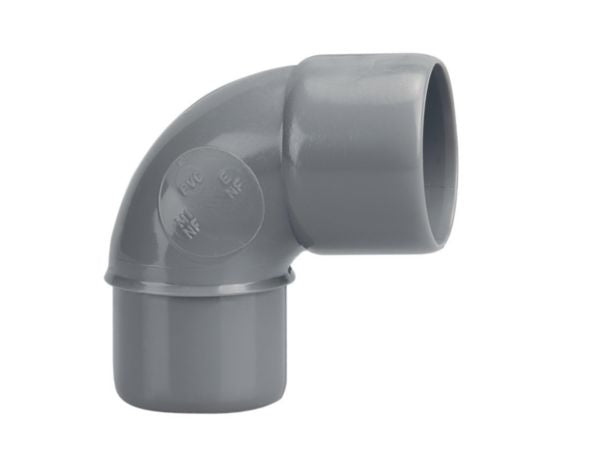 Coude simple NF en PVC mâle-femelle gris Ø 32 mm angle d'inclinaison 87° température max 75°