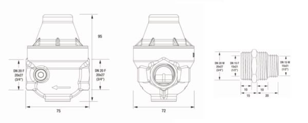 Isobar pressure reducer in NF brass + guided membrane + multifilt fittings l. 720 mm