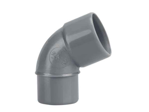 Single NF elbow in gray PVC male-female Ø 40 mm inclination angle 67° max temperature 75°