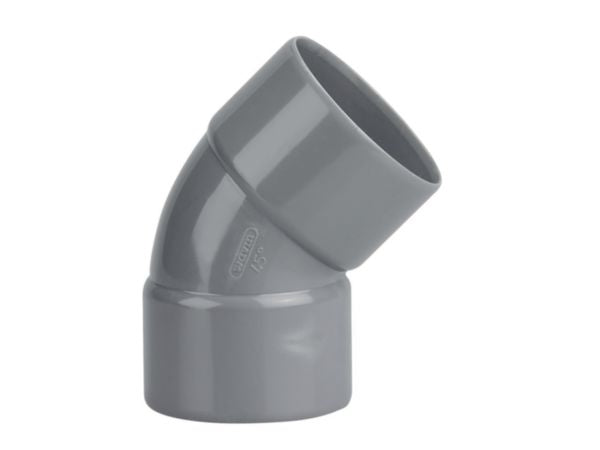 Simple NF female-female elbow in grey PVC Ø 50 mm, 45° inclination angle, external Ø 50 mm