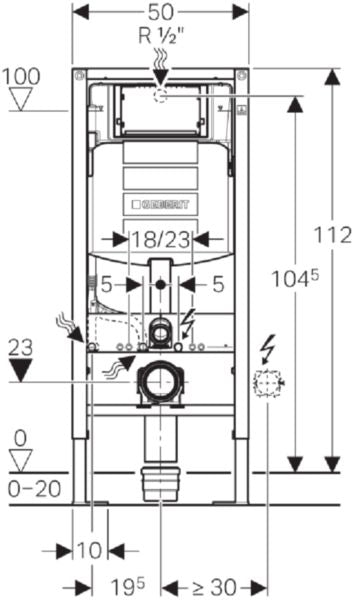 Bâti support DUOFIX autoportant et plaque de déclenchement h. 112 cm