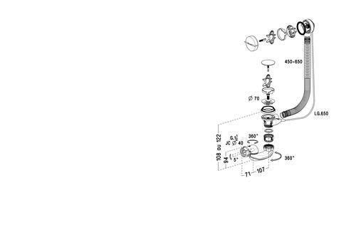 NF EASYBAIN automatic bathtub drain with 65 cm cable Ø 40 mm connection 70 l/min drain