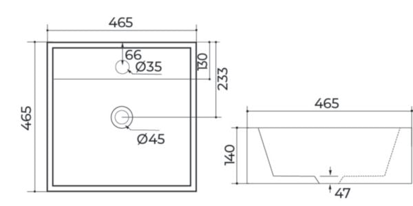 DOMINO square countertop washbasin, ceramic, with tap ledge and overflow, L 46.5 x W 46.5