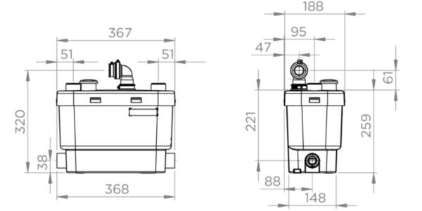 SANISPEED+® lifting pump L. 367 x depth 278 x height 190 mm 42 dB(A) flow rate 100 L/min